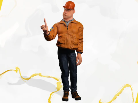 Cartoon Construction Worker in Jacket with Hard Hat 3D Model