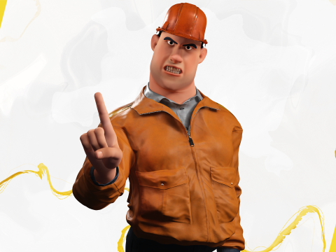 Cartoon Construction Worker in Jacket with Hard Hat 3D Model
