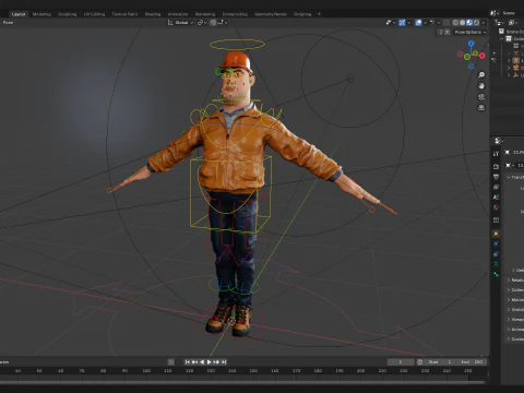 Cartoon Construction Worker in Jacket with Hard Hat 3D Model