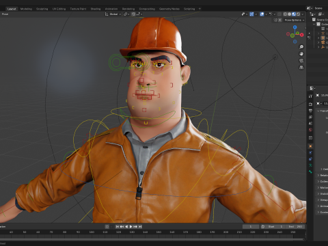 Cartoon Construction Worker in Jacket with Hard Hat 3D Model