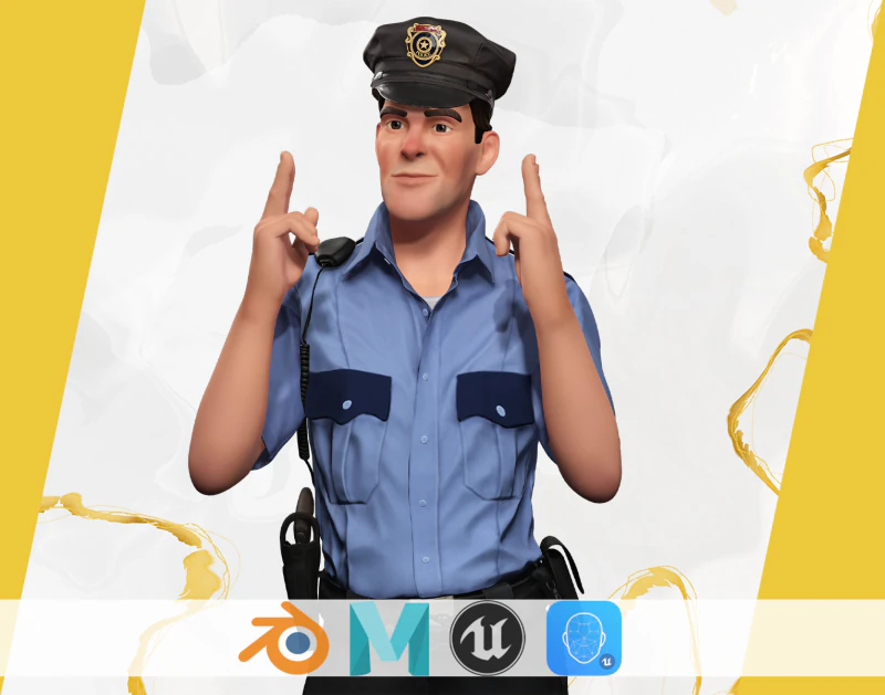 Stylized Cartoon Police Officer Policeman Rigged 3D Model .c4d .max .obj .3ds .fbx .stl .blend 