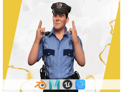 Stylized Cartoon Police Officer Policeman Rigged Model 3D