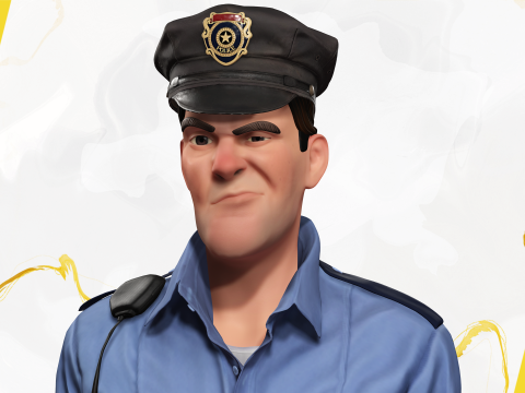 Stylized Cartoon Police Officer Policeman Rigged Modèle 3D