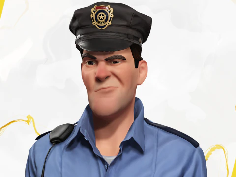 Stylized Cartoon Police Officer Policeman Rigged 3D Model
