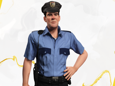 Stylized Cartoon Police Officer Policeman Rigged Modèle 3D