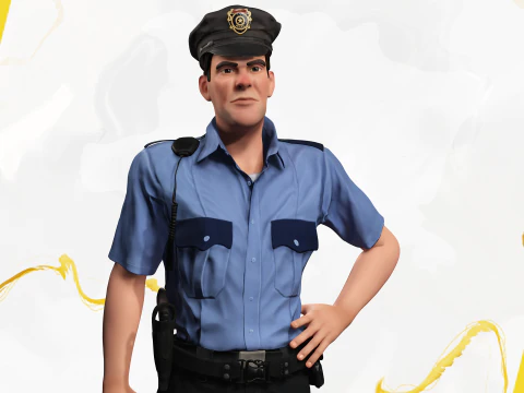 Stylized Cartoon Police Officer Policeman Rigged 3D Model