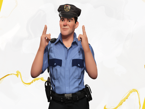 Stylized Cartoon Police Officer Policeman Rigged Modèle 3D