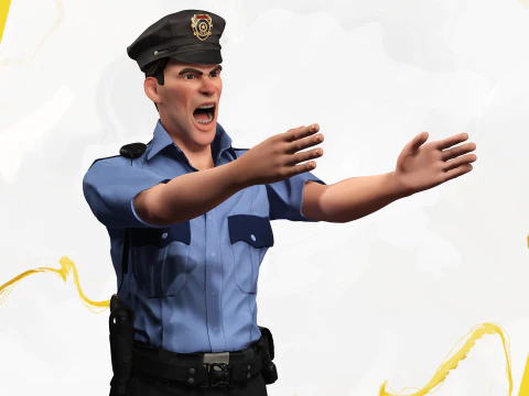 Stylized Cartoon Police Officer Policeman Rigged 3D Model