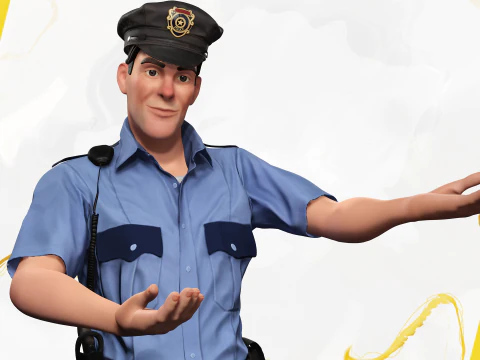 Stylized Cartoon Police Officer Policeman Rigged 3D Model
