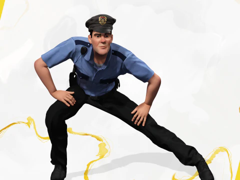 Stylized Cartoon Police Officer Policeman Rigged 3D Model