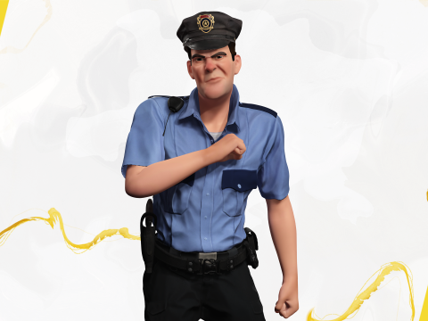 Stylized Cartoon Police Officer Policeman Rigged Modèle 3D