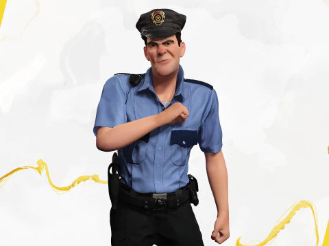 Stylized Cartoon Police Officer Policeman Rigged 3D Model