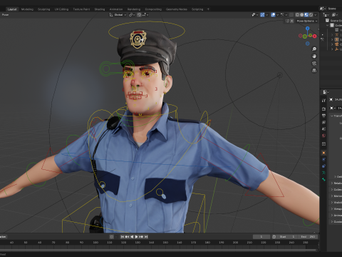 Stylized Cartoon Police Officer Policeman Rigged Modèle 3D
