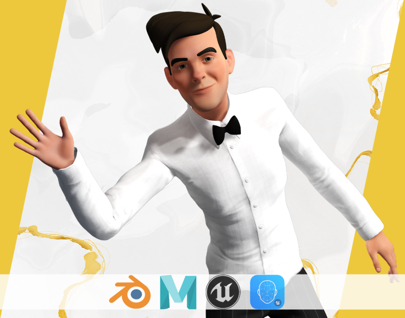Stylized Cartoon Waiter Rigged Receptionist 3D Character Model 3D .c4d .max .obj .3ds .fbx .stl .blend
