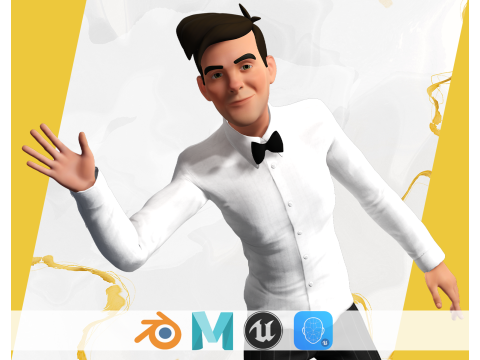 Stylized Cartoon Waiter Rigged Receptionist 3D Character Model 3D