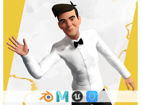 Stilize Karikat&uuml;r Garson Hileli Resepsiyonist 3D Karakter 3D Model