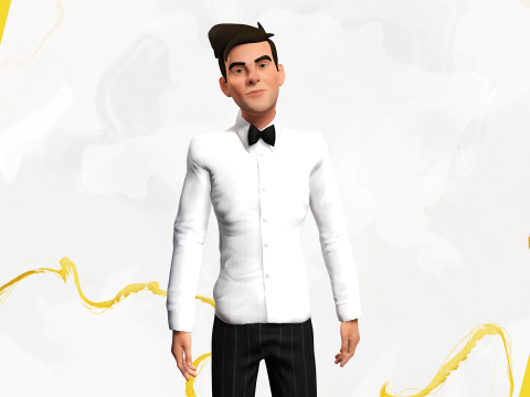 Stylized Cartoon Waiter Rigged Receptionist 3D Character Model 3D