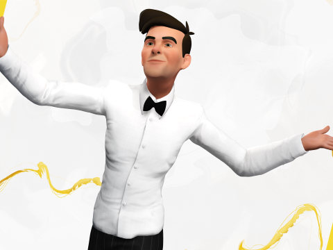 Stylized Cartoon Waiter Rigged Receptionist 3D Character Model 3D