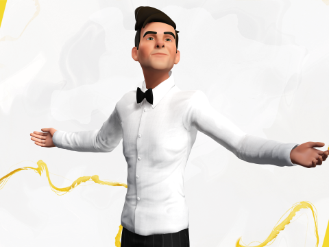 Stylized Cartoon Waiter Rigged Receptionist 3D Character Model 3D