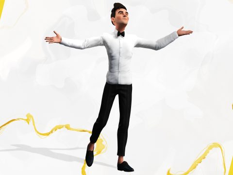 Stylized Cartoon Waiter Rigged Receptionist 3D Character Model 3D