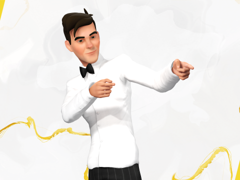 Stylized Cartoon Waiter Rigged Receptionist 3D Character Model 3D
