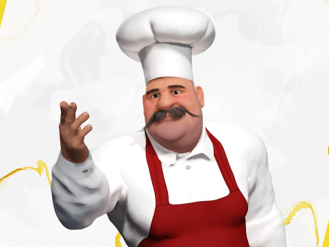 Cartoon Cook With Apron Fully Rigged Stylized Cartoon Chef 3D-Modell