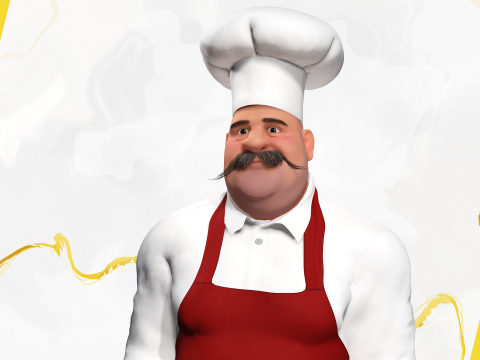 Cartoon Cook With Apron Fully Rigged Stylized Cartoon Chef 3D-Modell
