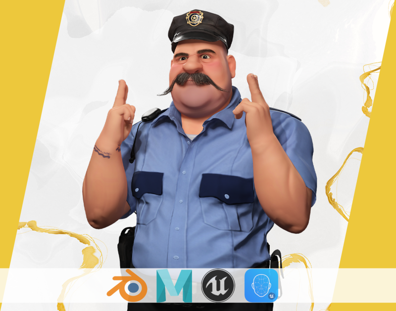 Stylized Cartoon Police Officer Chubby Policeman 3d 3D 模型 .c4d .max .obj .3ds .fbx .stl .blend