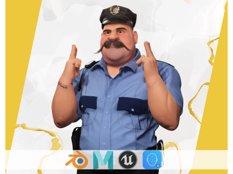 Stylized Cartoon Police Officer Chubby Policeman 3d 3D Model
