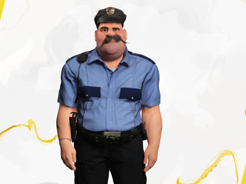 Stylized Cartoon Police Officer Chubby Policeman 3d 3D 模型