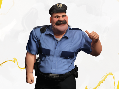 Stylized Cartoon Police Officer Chubby Policeman 3d 3D 模型