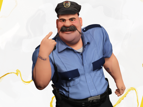 Stylized Cartoon Police Officer Chubby Policeman 3d 3D 模型