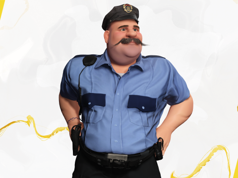 Stylized Cartoon Police Officer Chubby Policeman 3d 3D 模型