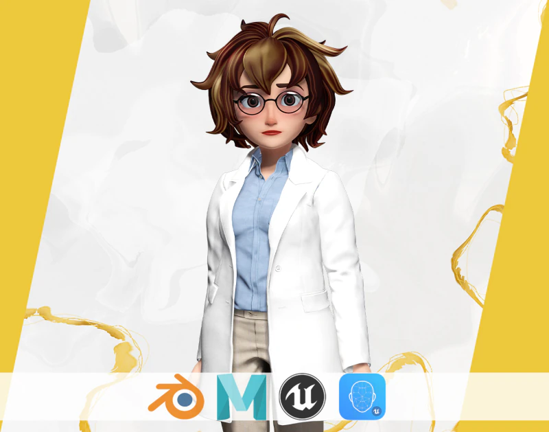 様式化された漫画の女性科学者、教師、医師リゲ 3Dモデル .c4d .max .obj .3ds .fbx .stl .blend 
