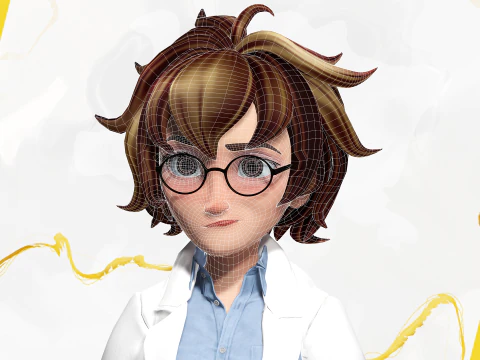様式化された漫画の女性科学者、教師、医師リゲ 3Dモデル