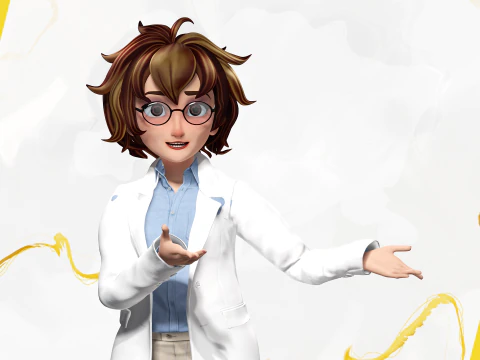 様式化された漫画の女性科学者、教師、医師リゲ 3Dモデル