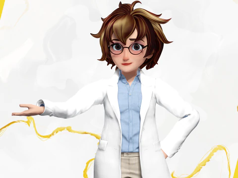 様式化された漫画の女性科学者、教師、医師リゲ 3Dモデル