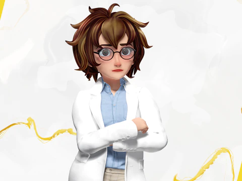様式化された漫画の女性科学者、教師、医師リゲ 3Dモデル