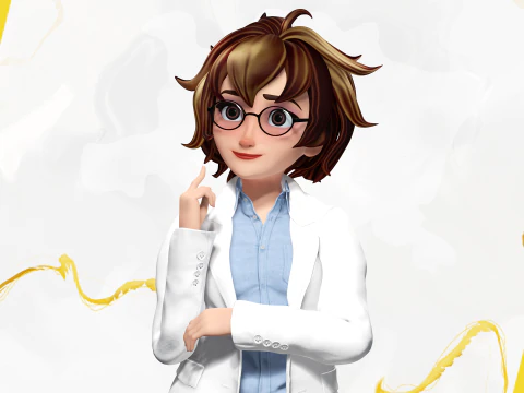 様式化された漫画の女性科学者、教師、医師リゲ 3Dモデル