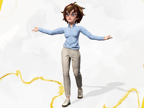様式化された漫画の女性科学者、教師、医師リゲ 3Dモデル