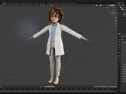 Stylized Cartoon Female Scientist or Teacher or Doctor Rigge 3Dモデル
