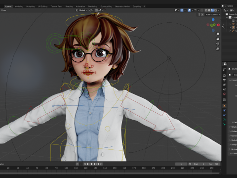Stylized Cartoon Female Scientist or Teacher or Doctor Rigge 3Dモデル