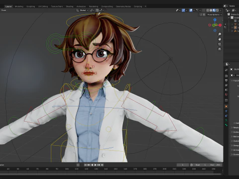 様式化された漫画の女性科学者、教師、医師リゲ 3Dモデル