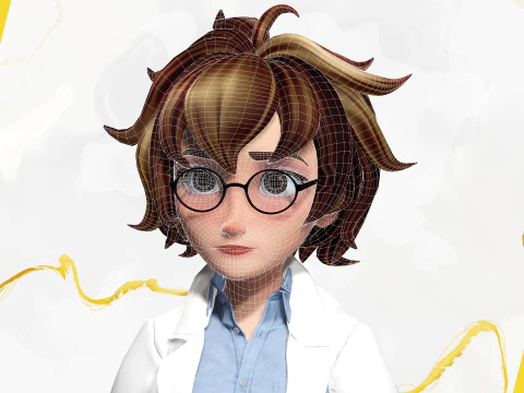 様式化された漫画の女性科学者、教師、医師リゲ 3Dモデル