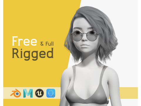 Free Stylized 3D Girl Stylized Toon Girl with Sunglasses 3D मॉडल