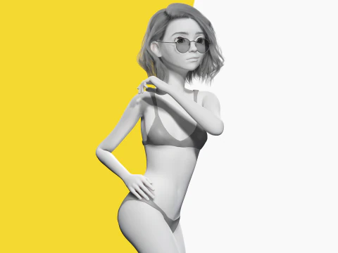 Free Stylized 3D Girl Stylized Toon Girl with Sunglasses 3D Model