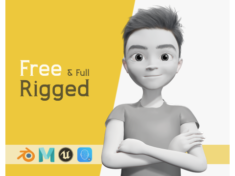 Free 3D Stylized Boy Toon Kid Character with T-Shirt 3D Model
