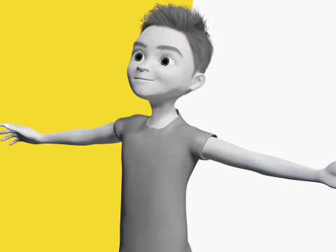 Free 3D Stylized Boy Toon Kid Character with T-Shirt Modèle 3D