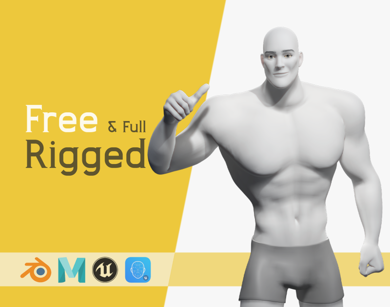 Free Stylized Strong Male Superhero Cartoon Rigged 3D Модель .c4d .max .obj .3ds .fbx .stl .blend