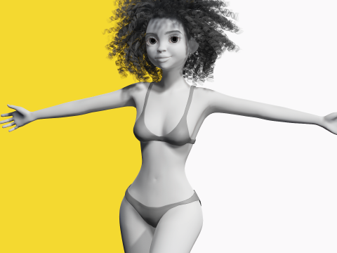 Free Stylized Girl with Afro Hair Toon Character Model 3D
